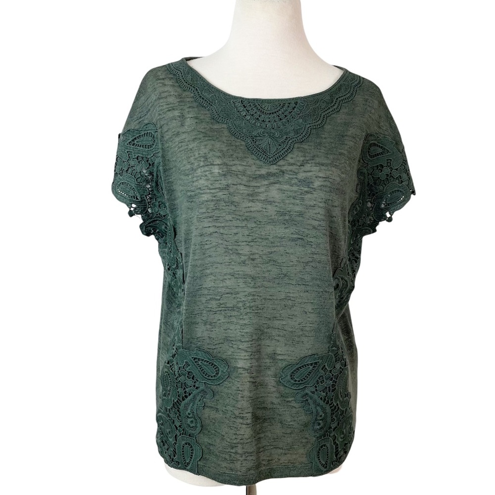 Anthropologie Green Lace Detail Top